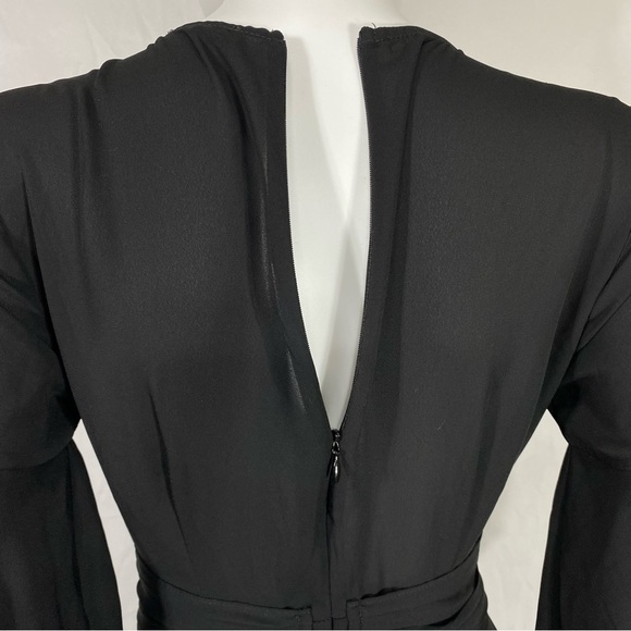 Reina Diaz Deep V-Neck Bishop Sleeve Black Pantsuit Jumpsuit - Picture 6 of 10